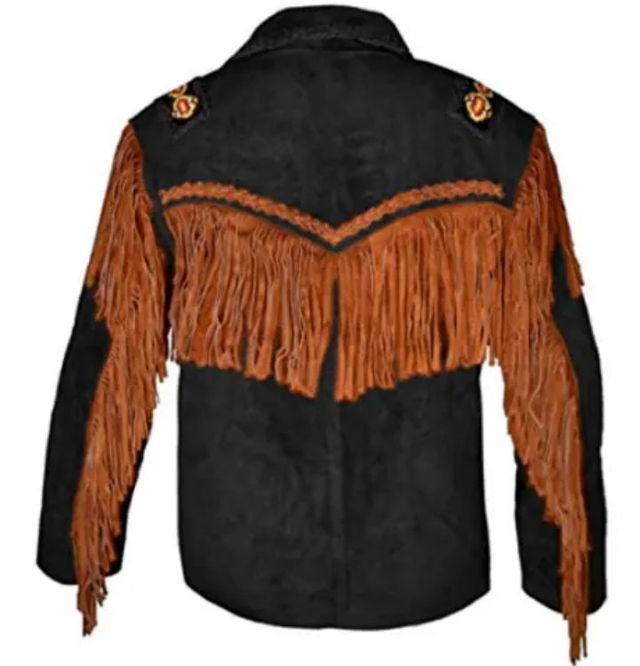 Men's Fringe Western Cowboy Suede Leather Jacket/ Top Native American Jacket-ZLC-WJM-1036