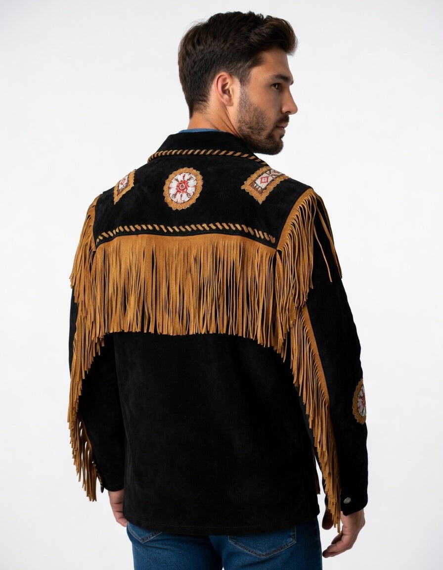 Men's Fringe Suede Leather Cowboy Jacket- ZLC-WJM-1043