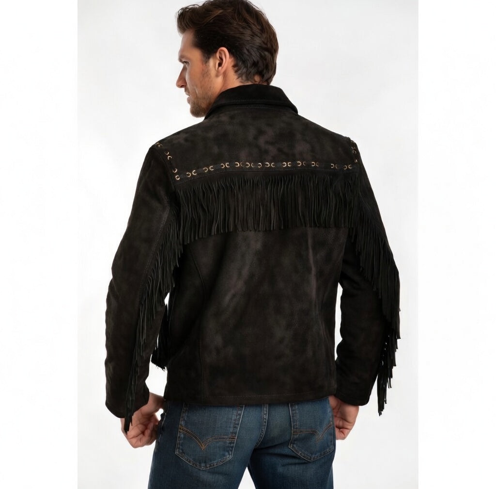 Men's Fringe Suede Leather Cowboy Jacket- ZLC-WJM-1047