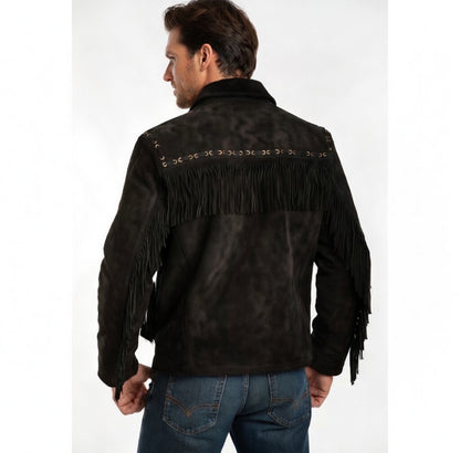 Men's Fringe Suede Leather Cowboy Jacket- ZLC-WJM-1047