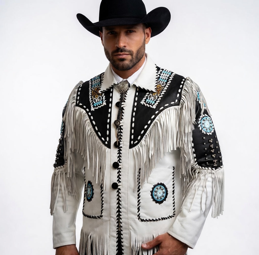 Men's Fringe Suede Leather Cowboy Jacket- ZLC-WJM-1045