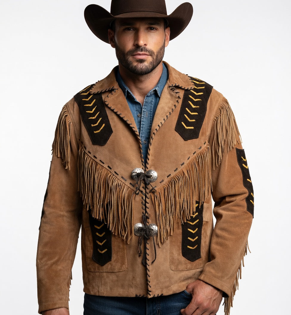 Men's Fringe Suede Leather Cowboy Jacket-ZLC-WJM-1031