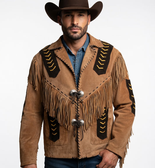 Men's Fringe Suede Leather Cowboy Jacket-ZLC-WJM-1031