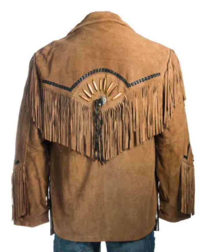 Men's Fringe Suede Leather Cowboy Jacket- ZLC-WJM-1037