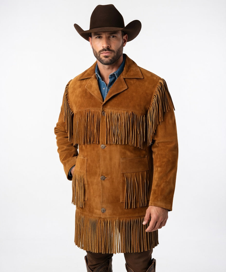 Men's Fringe Suede Leather Cowboy Jacket-ZLC-WJM-1028