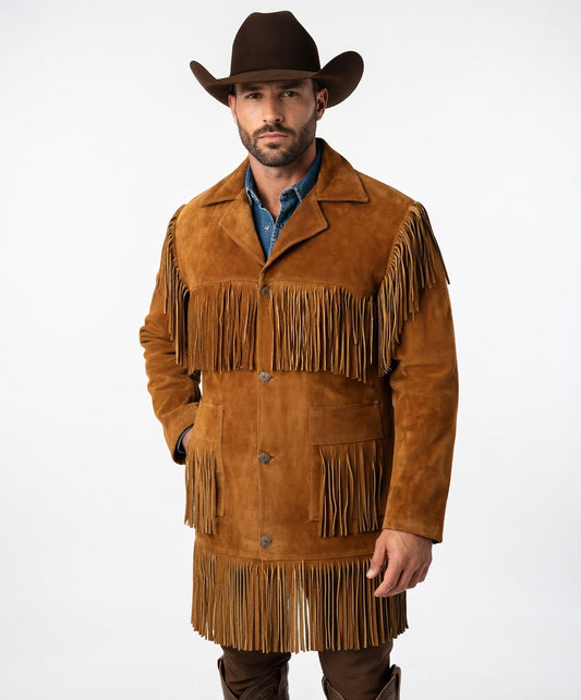 Men's Fringe Suede Leather Cowboy Jacket-ZLC-WJM-1028