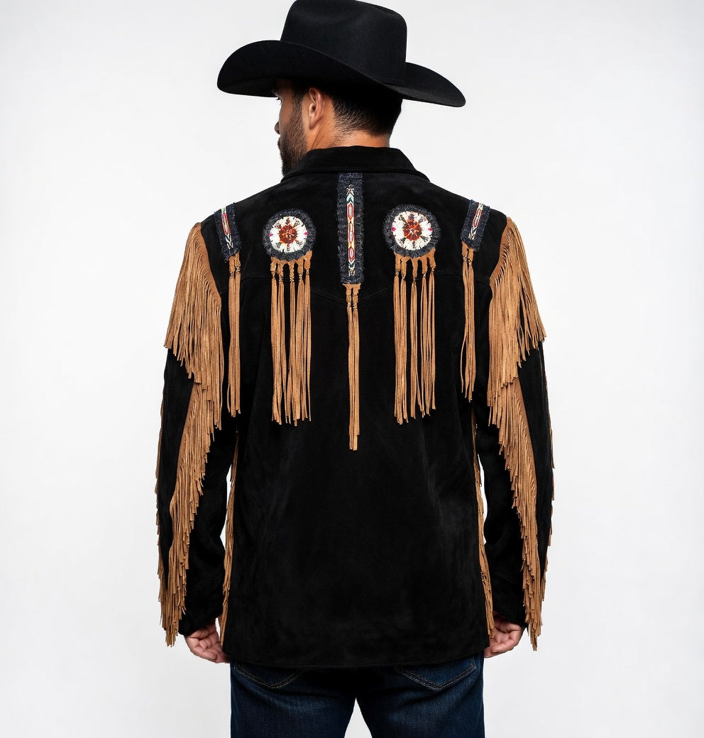 Men's Fringe Suede Leather Cowboy Jacket- ZLC-WJM-1046