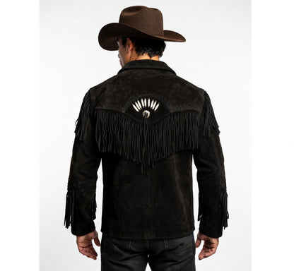 Men's Fringe Suede Leather Cowboy Jacket- ZLC-WJM-1054