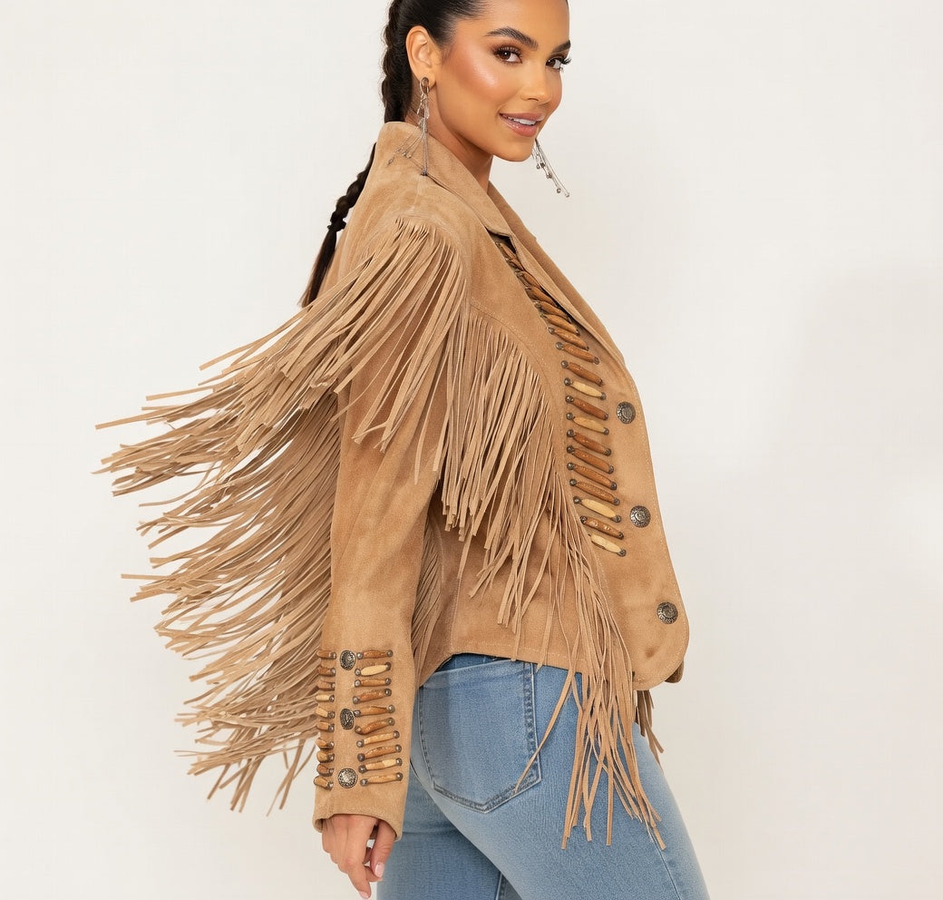 Women's Fringe Suede Leather cowboy Jacket -ZLC-WWJ-2092