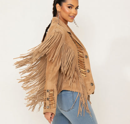 Women's Fringe Suede Leather cowboy Jacket -ZLC-WWJ-2092