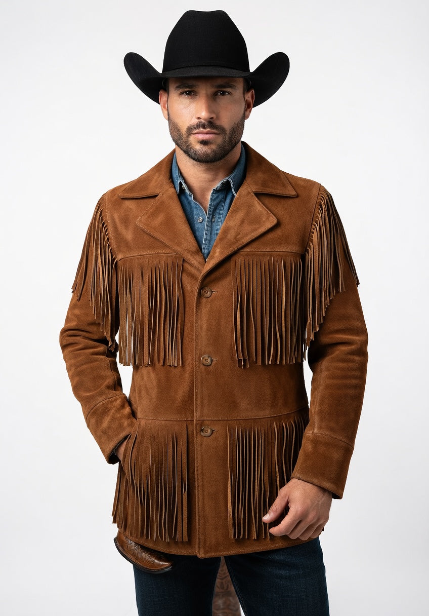 Men's Fringe Suede Leather Cowboy Jacket-ZLC-WJM-1053