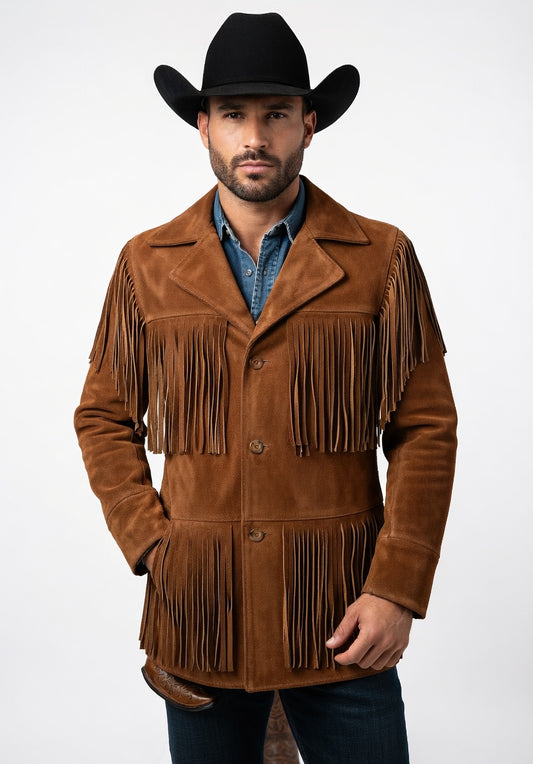 Men's Fringe Suede Leather Cowboy Jacket-ZLC-WJM-1053