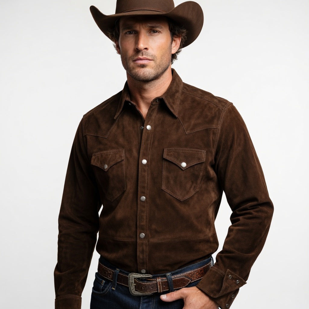 Men's Brown Suede Western Shirt