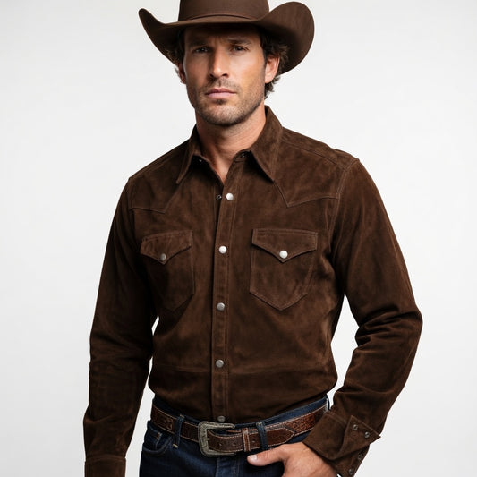 Men's Brown Suede Western Shirt