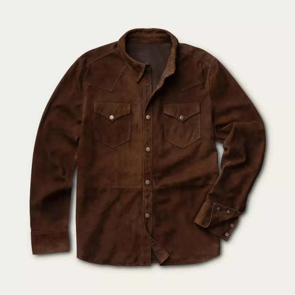 Men's Brown Suede Western Shirt