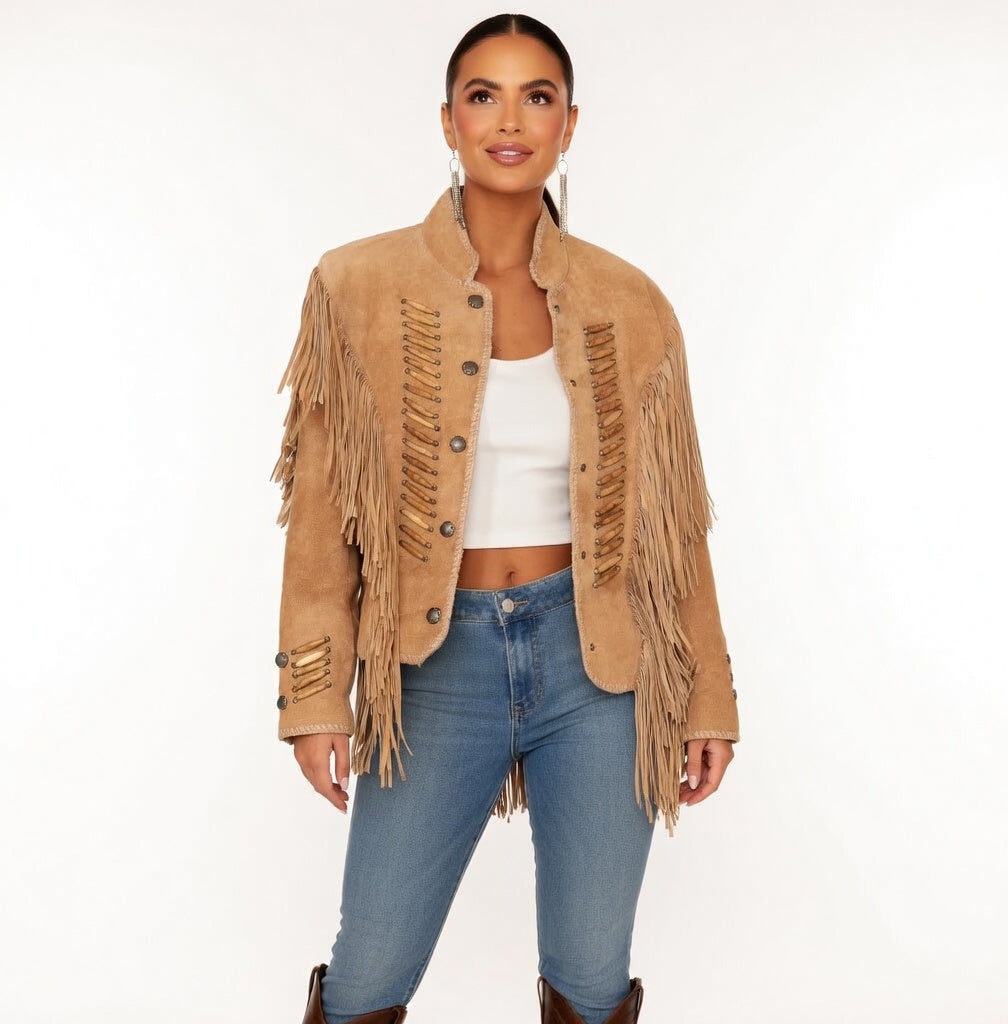 Women's Fringe Suede Leather cowboy Jacket -ZLC-WWJ-2092