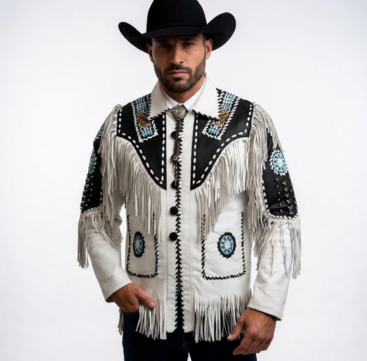 Men's Fringe Suede Leather Cowboy Jacket- ZLC-WJM-1045