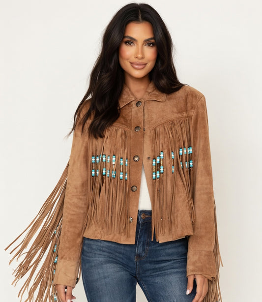 Women's Fringe Suede Leather cowboy Jacket -ZLC-WWJ-2091