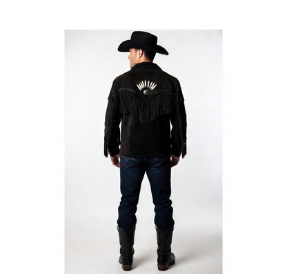 Men's Fringe Suede Leather Cowboy Jacket- ZLC-WJM-1054