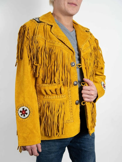 Men's Fringe Suede Leather Cowboy Jacket- ZLC-WJM-1056 Zhim Leather Creations