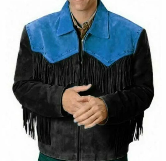 Men's Fringe Western Cowboy Suede Leather Jacket/ Top Native American Jacket-ZLC-WJM-1030