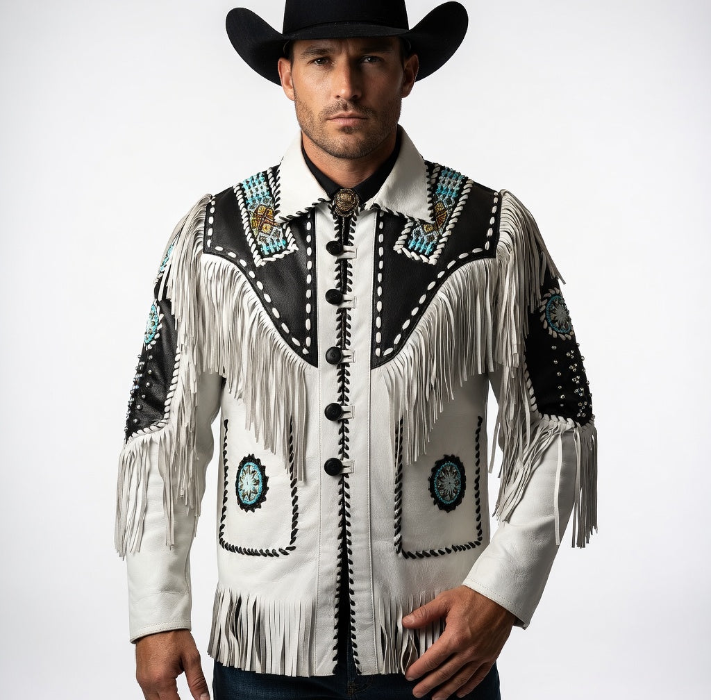 Men's Fringe Suede Leather Cowboy Jacket- ZLC-WJM-1045