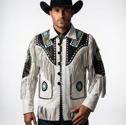 Men's Fringe Suede Leather Cowboy Jacket- ZLC-WJM-1045