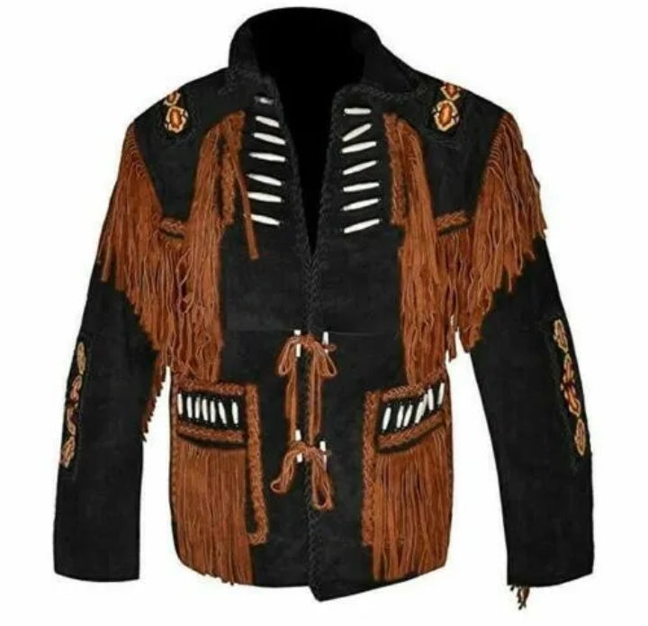 Men's Fringe Western Cowboy Suede Leather Jacket/ Top Native American Jacket-ZLC-WJM-1036