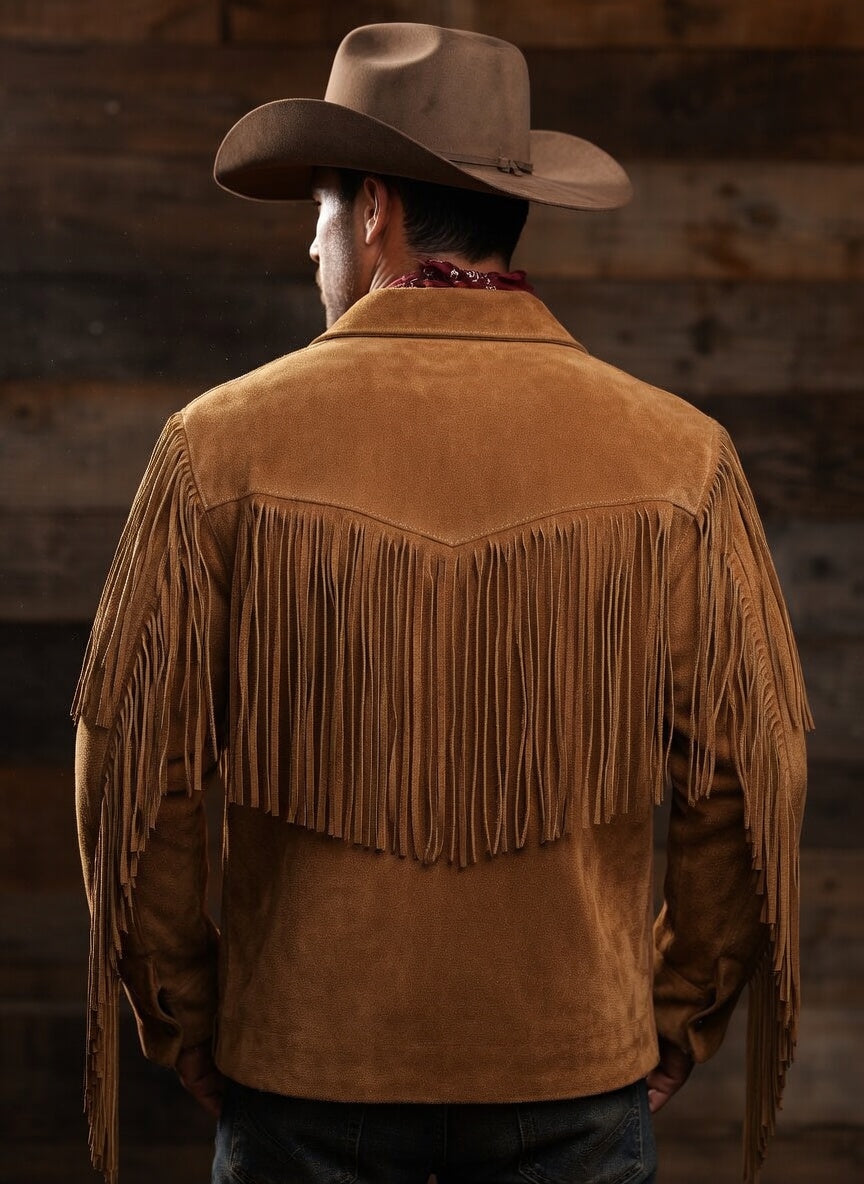 Men's Fringe Suede Leather Cowboy Jacket- ZLC-WJM-1039