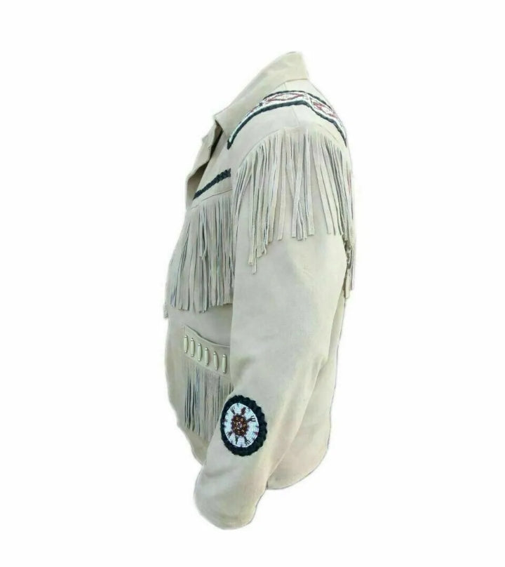 Men's Fringe Western Cowboy Suede Leather Jacket/ Top Native American Jacket-ZLC-WJM-1049