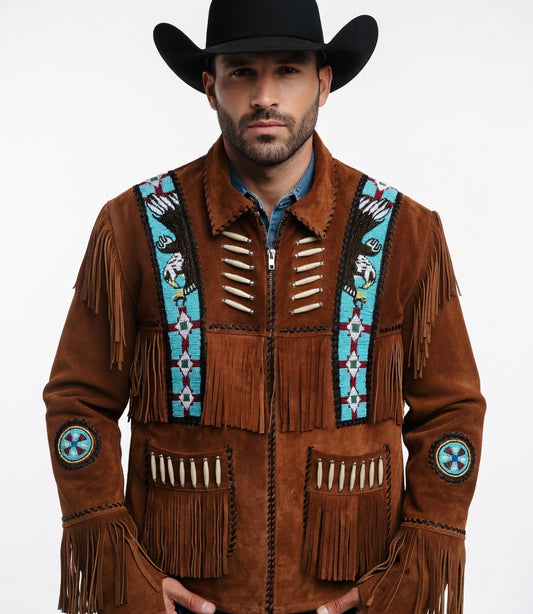 Mens Suede Leather Fringed Jacket - Rusty Suede Leather Fringed Jacket ZLC-WJM-1013 - ZHIM LEATHER CREATIONS