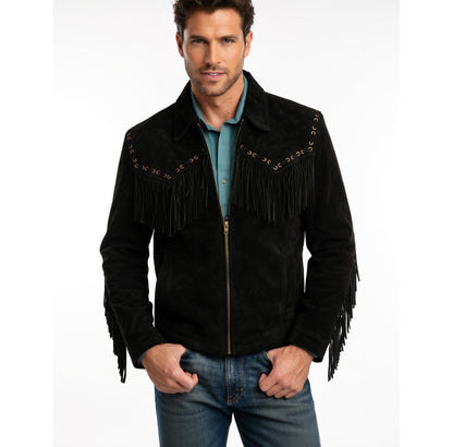 Men's Fringe Suede Leather Cowboy Jacket- ZLC-WJM-1047