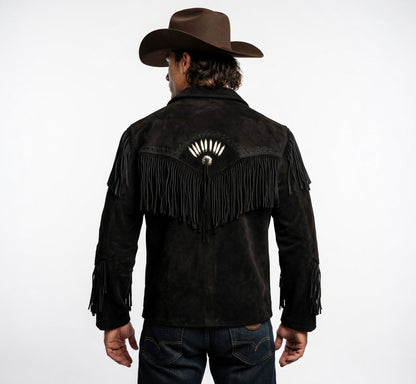 Men's Fringe Suede Leather Cowboy Jacket- ZLC-WJM-1054