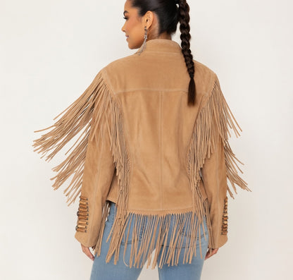 Women's Fringe Suede Leather cowboy Jacket -ZLC-WWJ-2092