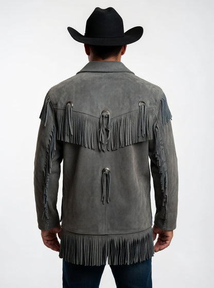 Men's Fringe Suede Leather Cowboy Jacket- ZLC-WJM-1057