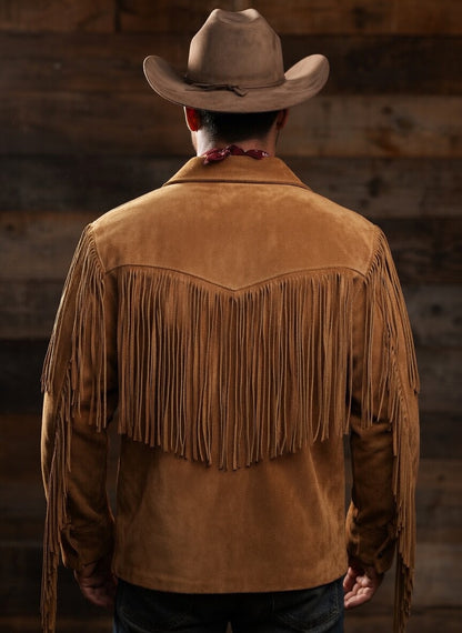 Men's Fringe Suede Leather Cowboy Jacket- ZLC-WJM-1039