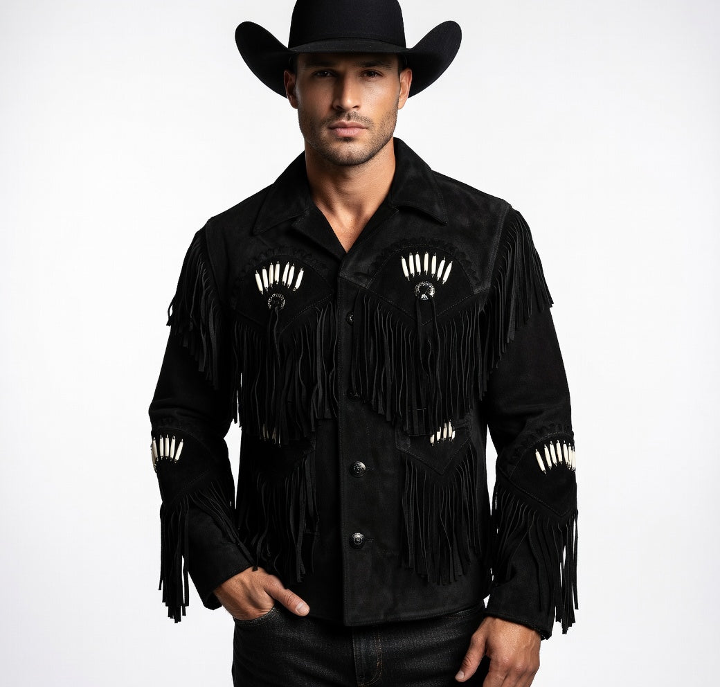 Men's Fringe Suede Leather Cowboy Jacket- ZLC-WJM-1054