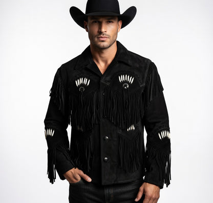Men's Fringe Suede Leather Cowboy Jacket- ZLC-WJM-1054