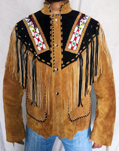 Men's Western Cowboy Suede Leather Jacket/ Top Native American Fringe Jacket-ZLC-WJM-1006