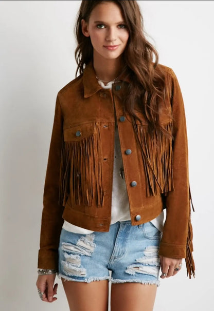 Women Native American Western Cowboy Leather Jacket Suede Fringe & Beaded -ZLC-WWJ-2016