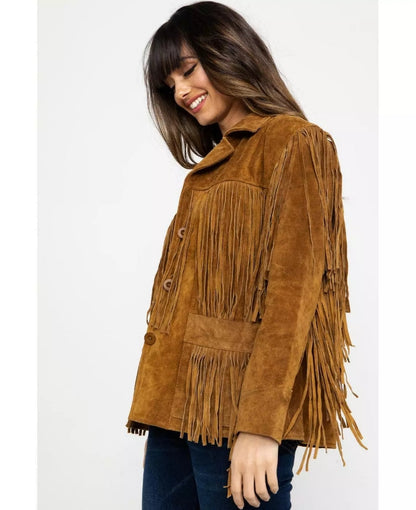 Women Native American Western Cowboy Leather Jacket Suede Fringe & Beaded -ZLC-WWJ-2017-2