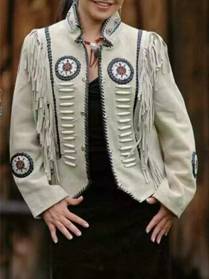 Women Native American Western Cowboy Leather Jacket Suede Fringe & Beaded -ZLC-WWJ-2021