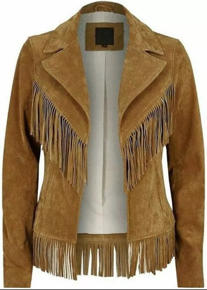 Women Native American Western Cowboy Leather Jacket Suede Fringe & Beaded -ZLC-WWJ-2023