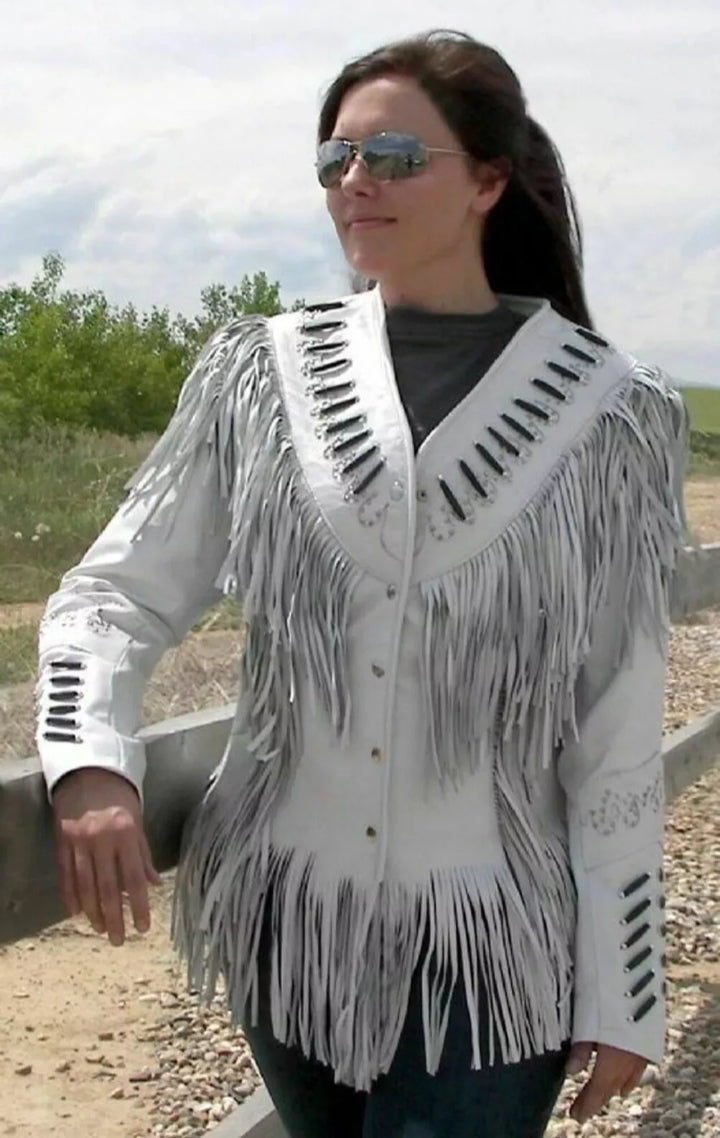 Women Native American Western Cowboy Leather Jacket Suede Fringe & Beaded -ZLC-WWJ-2024