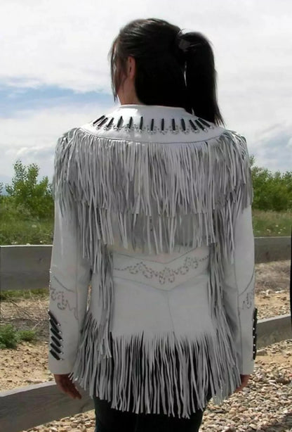 Women Native American Western Cowboy Leather Jacket Suede Fringe & Beaded -ZLC-WWJ-2024-2