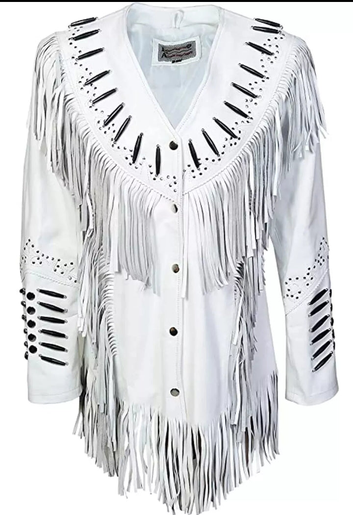 Women Native American Western Cowboy Leather Jacket Suede Fringe & Beaded -ZLC-WWJ-2024-1