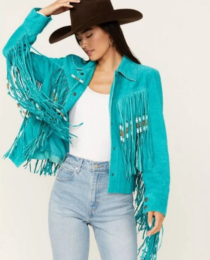 Women Native American Western Cowboy Leather Jacket Suede Fringe & Beaded -ZLC-WWJ-2031