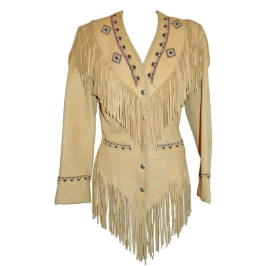 Women Native American Western Cowboy Leather Jacket Suede Fringe & Beaded -ZLC-WWJ-2033