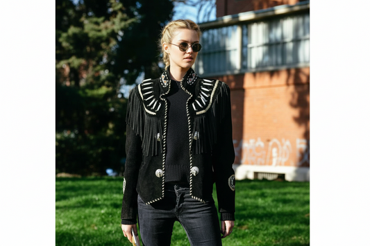 Women Western Fringe Suede Leather Beaded Jacket- ZLC-WWJ-2035 - ZHIM LEATHER CREATIONS