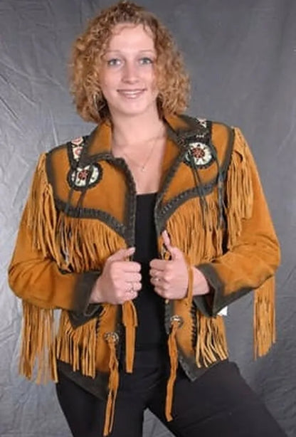 Women Native American Western Cowboy Leather Jacket Suede Fringe & Beaded -ZLC-WWJ-2037